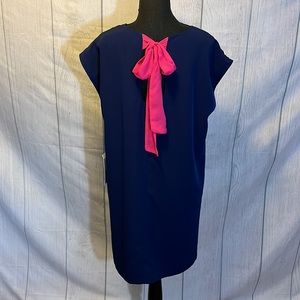 NWT Oleg Cassini Navy and Pink Bow Dress Size 2